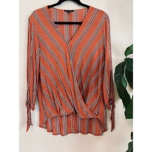 Rust Wrap Top with Tied 3/4 Length Sleeves
